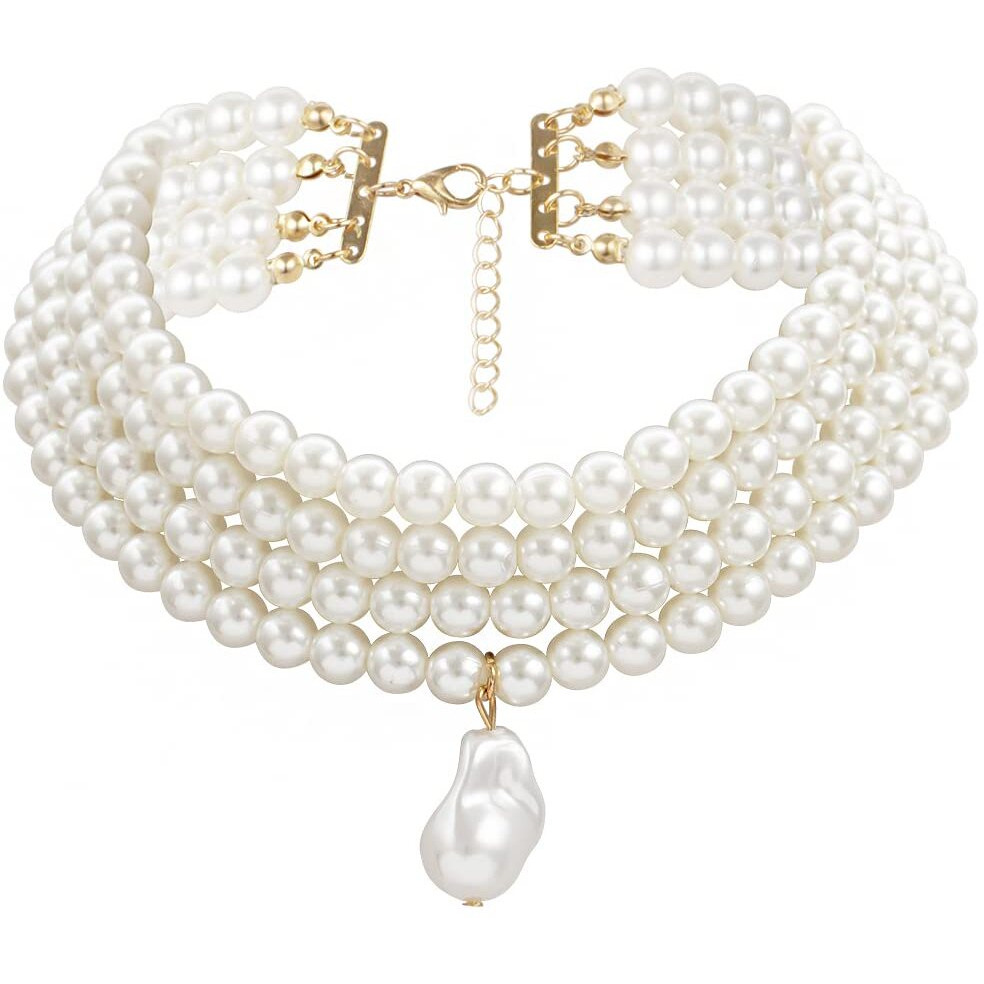 Yellow Chimes Necklace for Women and Girls Fashion White Pearl Necklace for Women Western Multi Layer Pearl Choker Necklace for Girls | Birthday Gift for Girls and Women