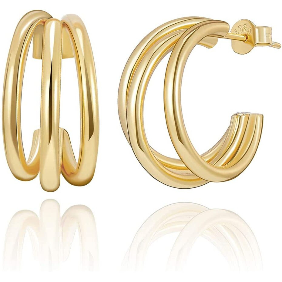 Yellow Chimes Earrings for Women and Girls Golden Hoops Earrings | Gold Plated Layered Hoop Earrings for Women | Birthday Gift for girls and women Anniversary Gift for Wife