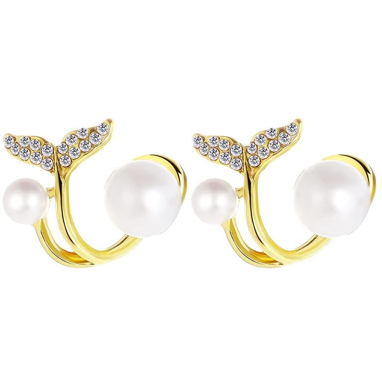 Yellow Chimes Earrings for Women and Girls Studs for Women | Gold Toned Fish Tail Shaped Pearl Stud Earrings | Birthday Gift for girls and women Anniversary Gift for Wife