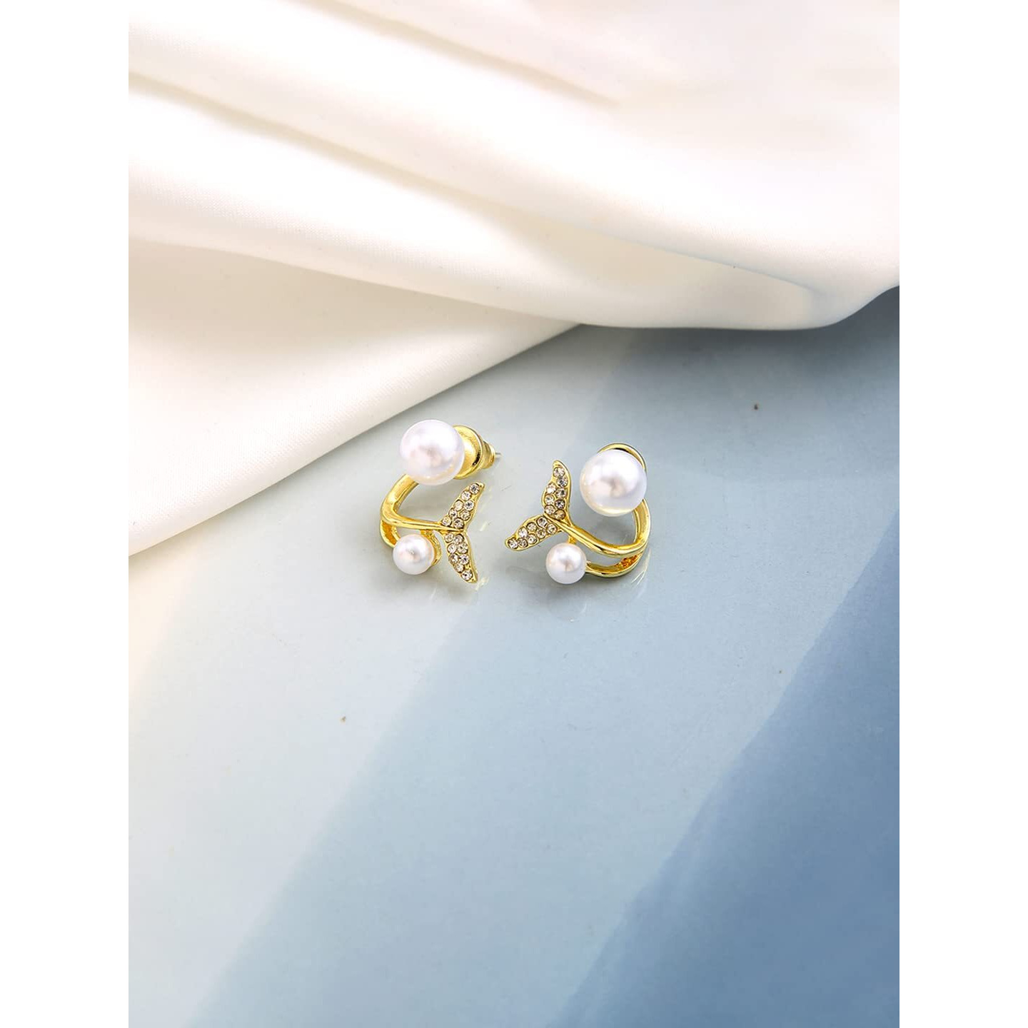 Yellow Chimes Earrings for Women and Girls Studs for Women | Gold Toned Fish Tail Shaped Pearl Stud Earrings | Birthday Gift for girls and women Anniversary Gift for Wife