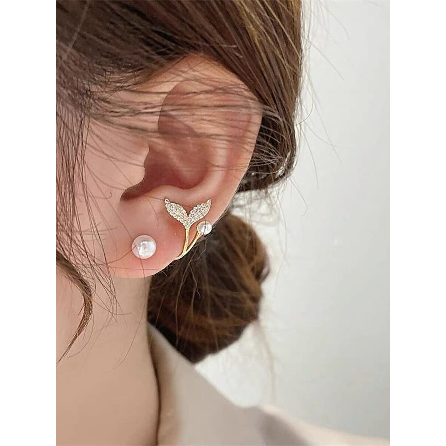 Yellow Chimes Earrings for Women and Girls Studs for Women | Gold Toned Fish Tail Shaped Pearl Stud Earrings | Birthday Gift for girls and women Anniversary Gift for Wife
