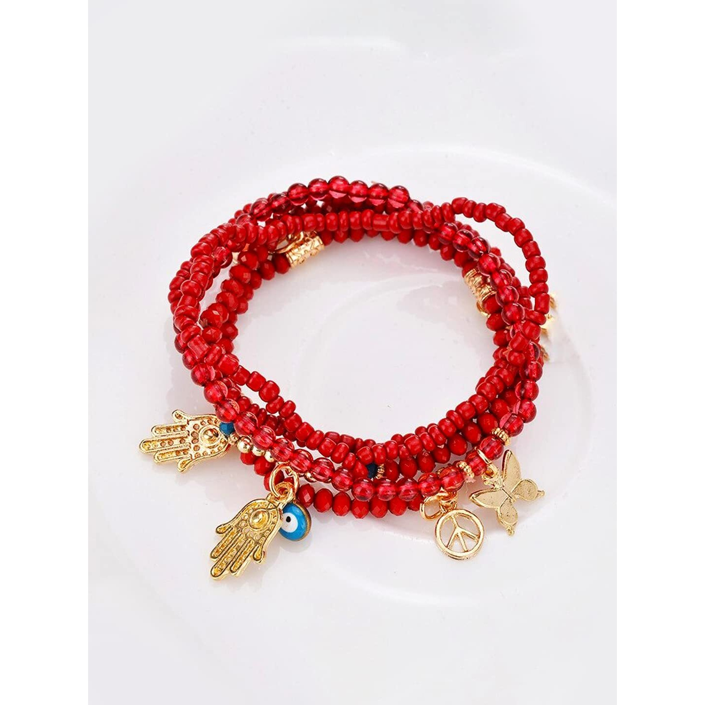 Yellow Chimes Bracelet for Women and Girls Evil Eye Nazariya Bracelets for Women | 4 Pcs Black Beads Layered Bracelet | Birthday Gift For girls and women Anniversary Gift for Wife