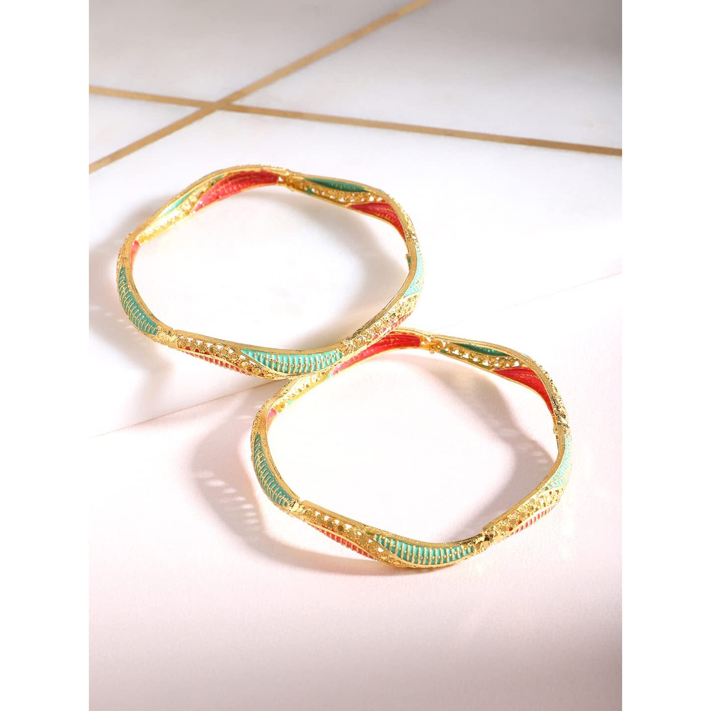 Yellow Chimes Bangles for Women Gold Toned Meenakari Touch Traditional Bangles for Women and Girls