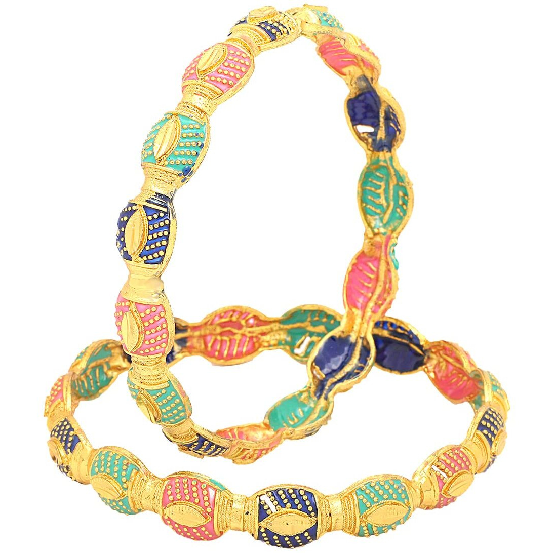 Yellow Chimes Bangles for Women Oval Shaped Meenakari Touch Traditional Bangles for Women and Girls