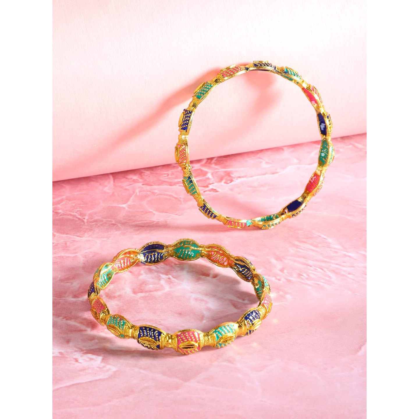 Yellow Chimes Bangles for Women Oval Shaped Meenakari Touch Traditional Bangles for Women and Girls