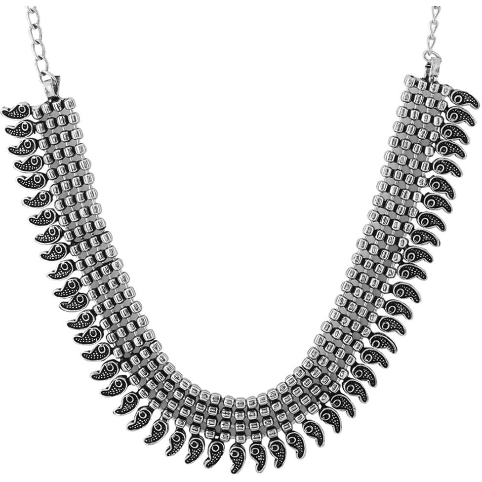 Yellow Chimes Necklaces for Women Adjustable Silver Oxidised Beads Studded Choker Necklace for Women and Girls (NK 4)