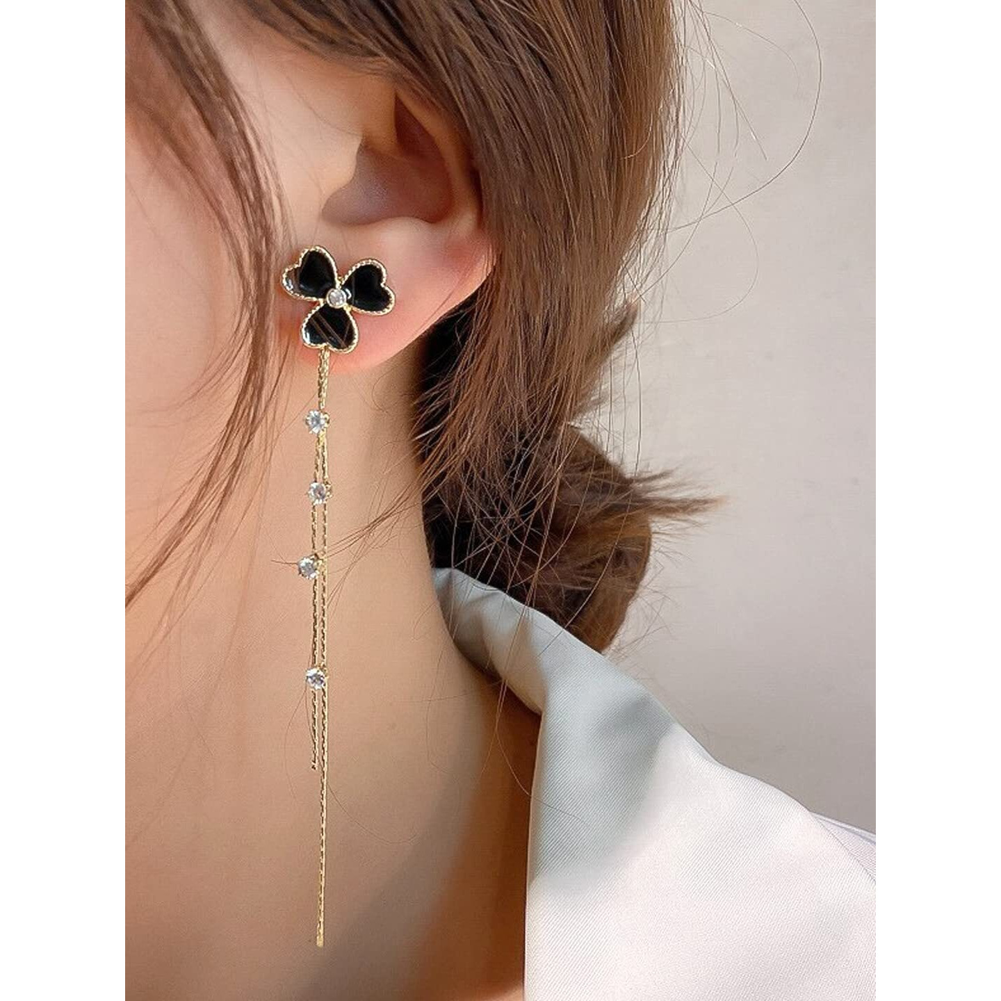 Yellow Chimes Earrings For Women Gold Tone Black Triple Heart Shape With Linear Long Chain Dangle Earring For Women and Girls