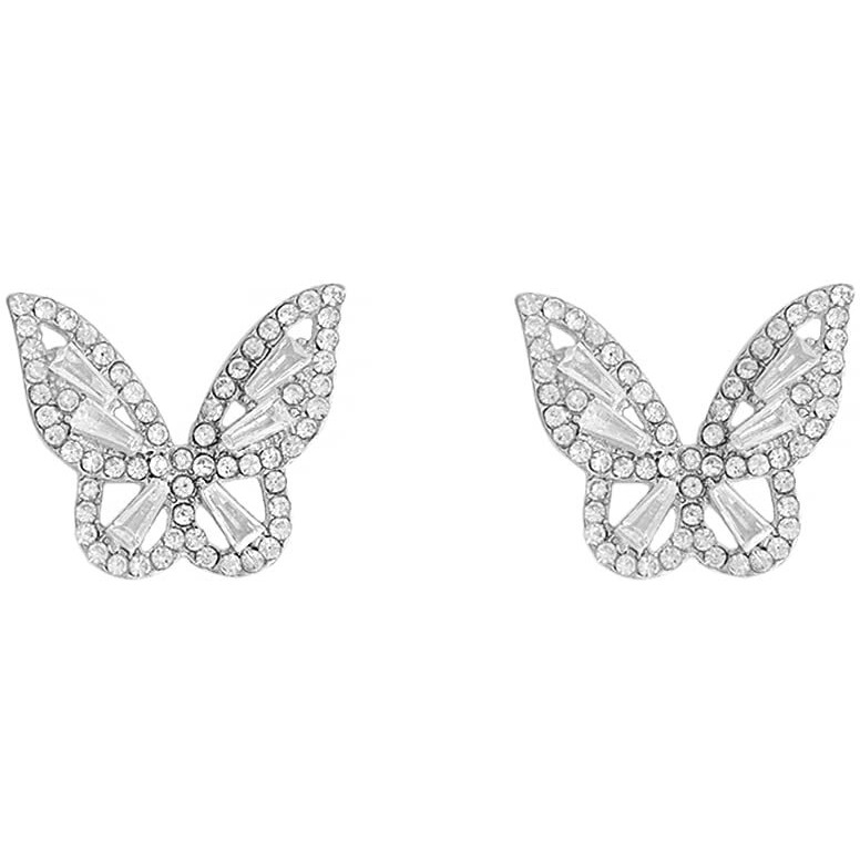 Yellow Chimes Earrings for Women and Girls White Stud Earrings for Women | Silver Toned Crystal Butterfly Shaped Stud Earrings | Birthday Gift for girls and women Anniversary Gift for Wife