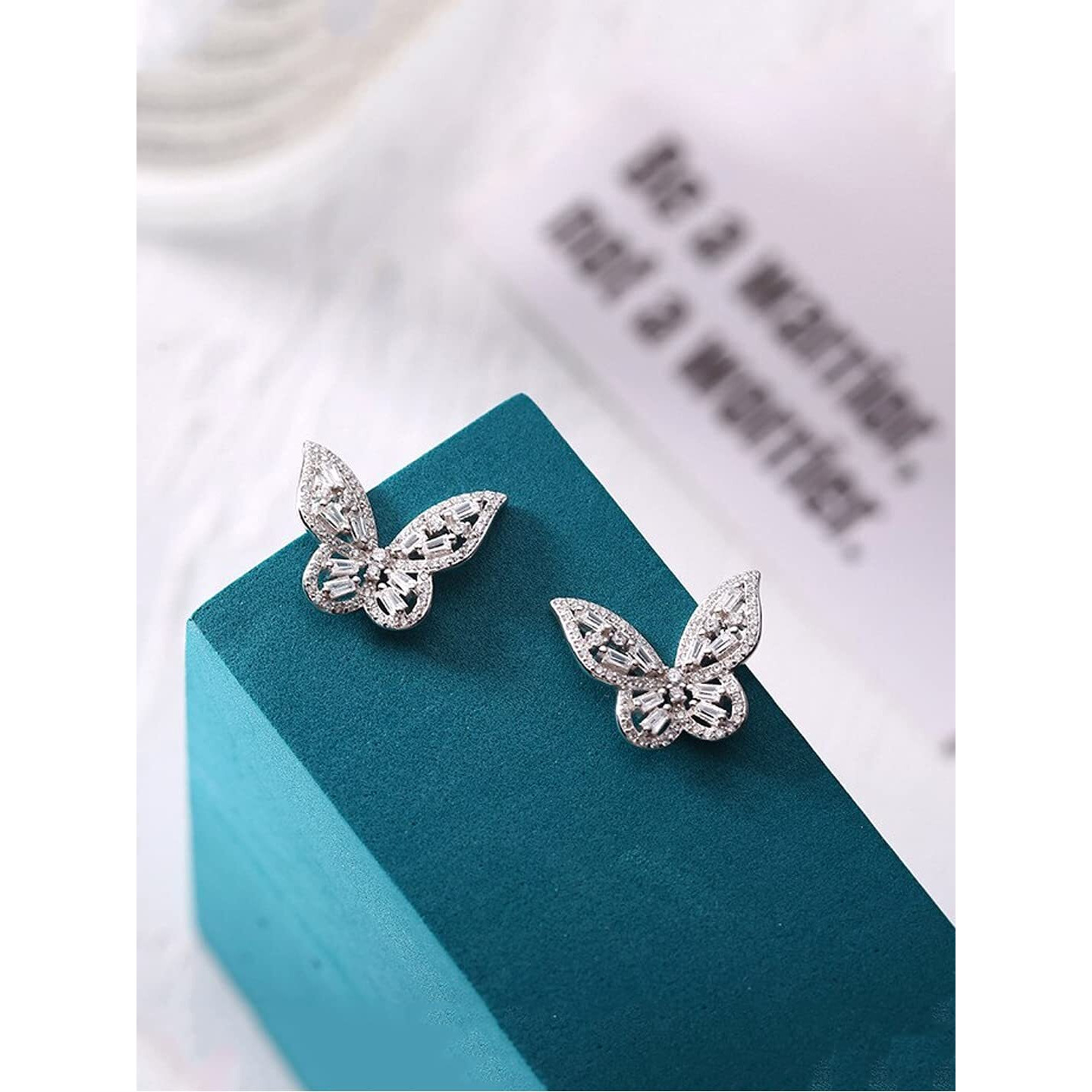 Yellow Chimes Earrings for Women and Girls White Stud Earrings for Women | Silver Toned Crystal Butterfly Shaped Stud Earrings | Birthday Gift for girls and women Anniversary Gift for Wife