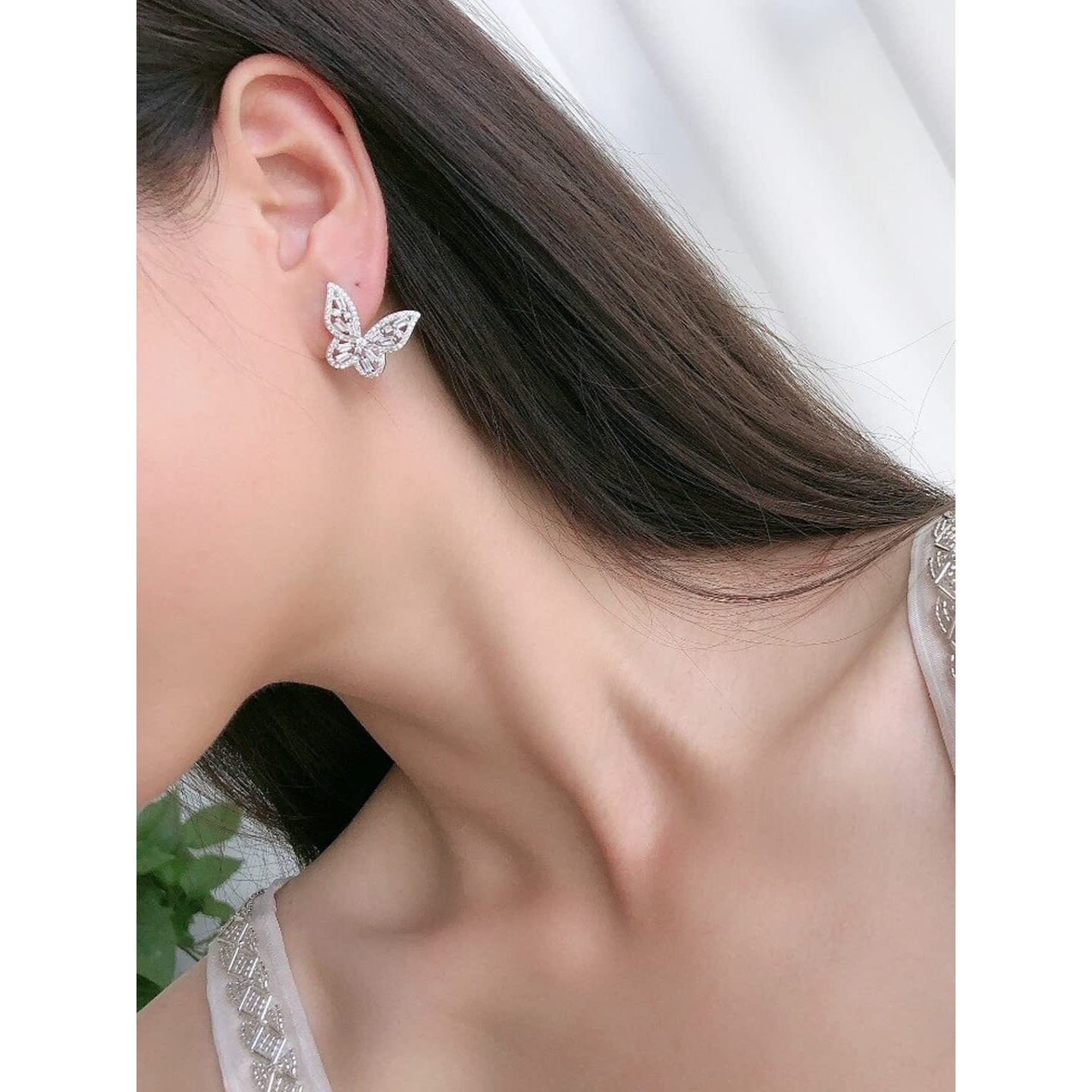 Yellow Chimes Earrings for Women and Girls White Stud Earrings for Women | Silver Toned Crystal Butterfly Shaped Stud Earrings | Birthday Gift for girls and women Anniversary Gift for Wife