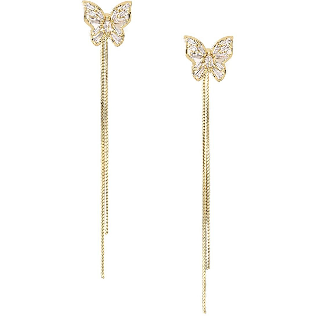 Yellow Chimes Earrings For Women Gold Tone Butterfly Stud Long Tassel Chain Drop Dangle Earrings For Women and Girls