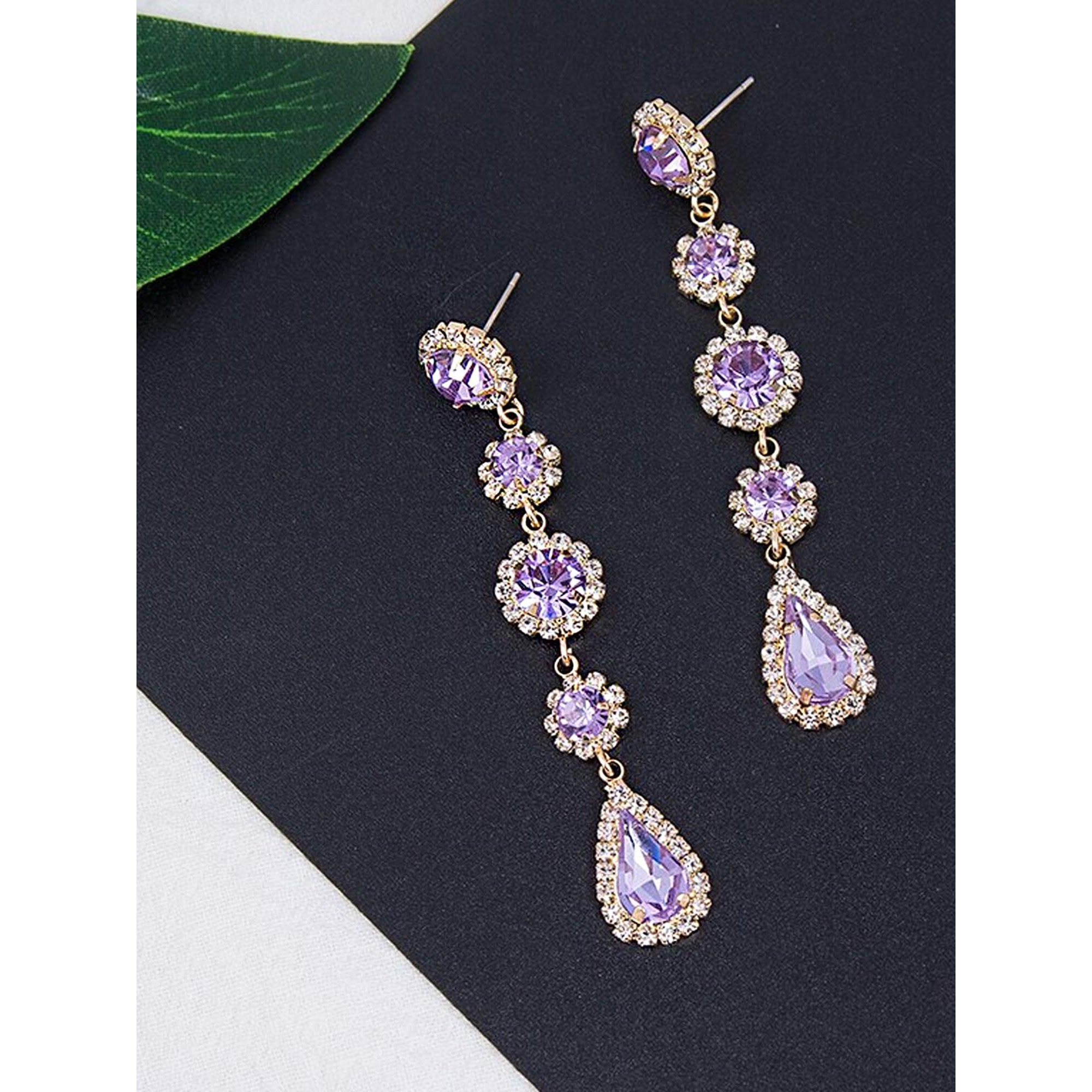 Yellow Chimes Earrings for Women and Girls Fashion Crystal Dangler Earrings | Gold Plated Purple Long Danglers Earrings | Birthday Gift for girls & women Anniversary Gift for Wife