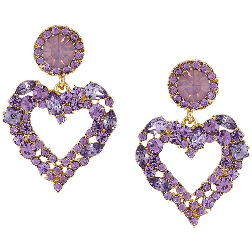 Yellow Chimes Earrings for Women and Girls Purple Crystal Drop Earrings for Women | Gold Plated Heart Shaped Drop Earrings | Birthday Gifts For Women Valentine Gift for Girls