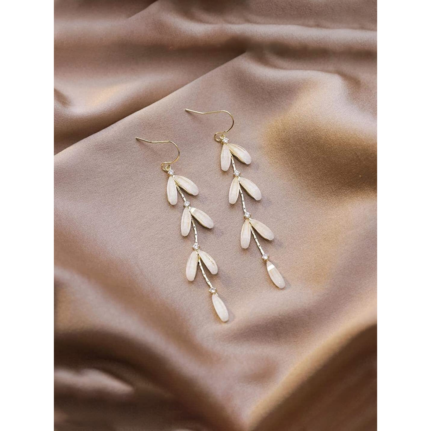 Yellow Chimes Earrings For Women White Color Stone Studded Leaf Designed Drop Dangle Earrings For Women and Girls