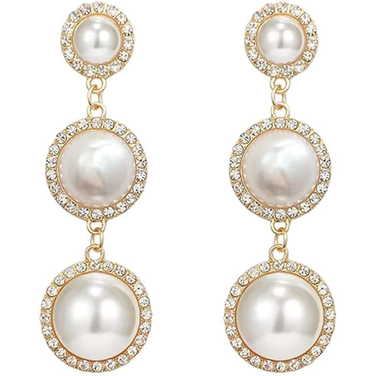 Yellow Chimes Earrings for Women and Girls Fashion White Pearl Dangler Earrings | Gold Plated Crystal Pearl Drop Dangler Earrings | Birthday Gift for Girls & Women Anniversary Gift for Wife