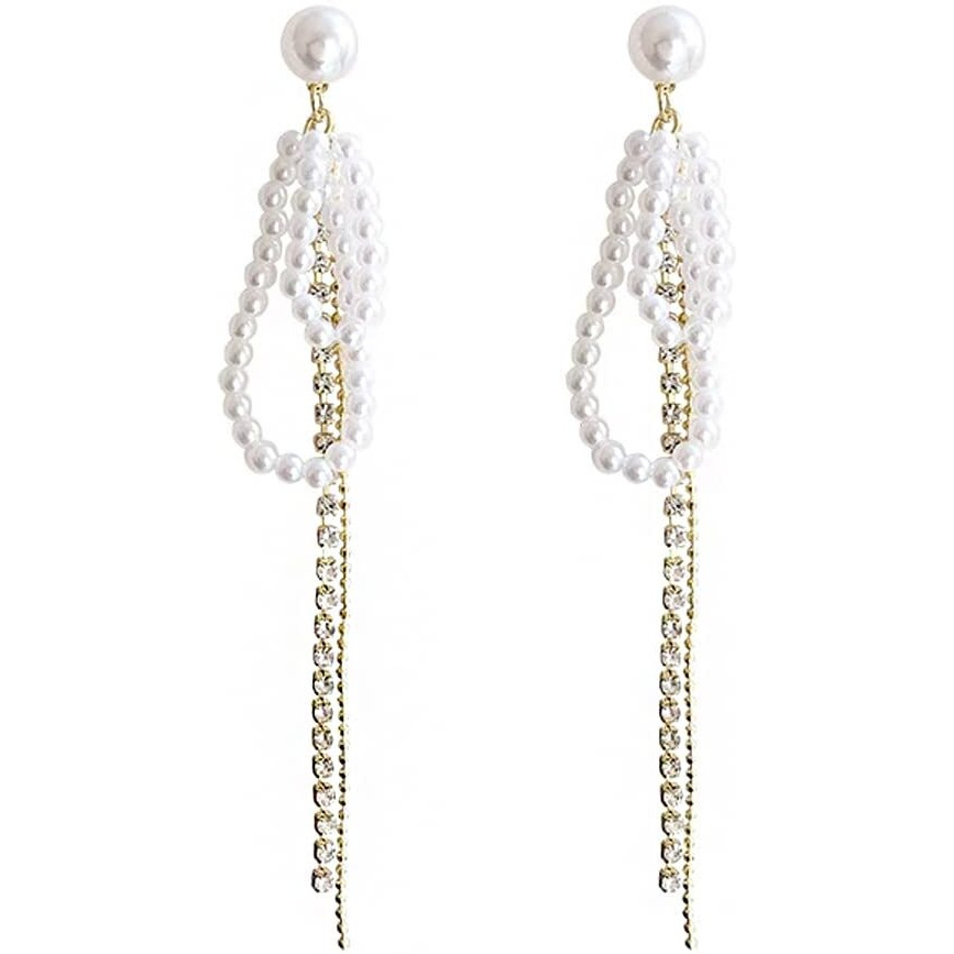 Yellow Chimes Earrings for Women and Girls Fashion White Pearl Dangler | Gold Plated Long Chain Hanging Pearl Dangler Earrings | Birthday Gift for Girls & Women Anniversary Gift for Wife