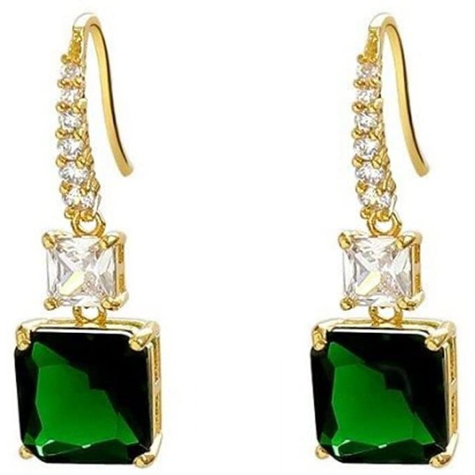 Yellow Chimes Earrings For Women Green Color Crystal Studded Huggie Hoop With Rectangular Drop Earrings For Women and Girls