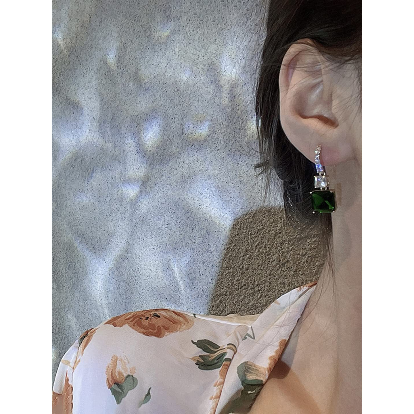 Yellow Chimes Earrings For Women Green Color Crystal Studded Huggie Hoop With Rectangular Drop Earrings For Women and Girls