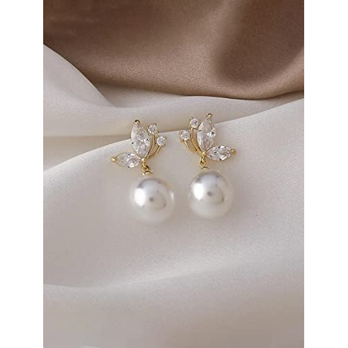 Yellow Chimes Earrings For Women Butterfly Shaped Stud With White Pearl Hanging Drop Earrings For Women and Girls