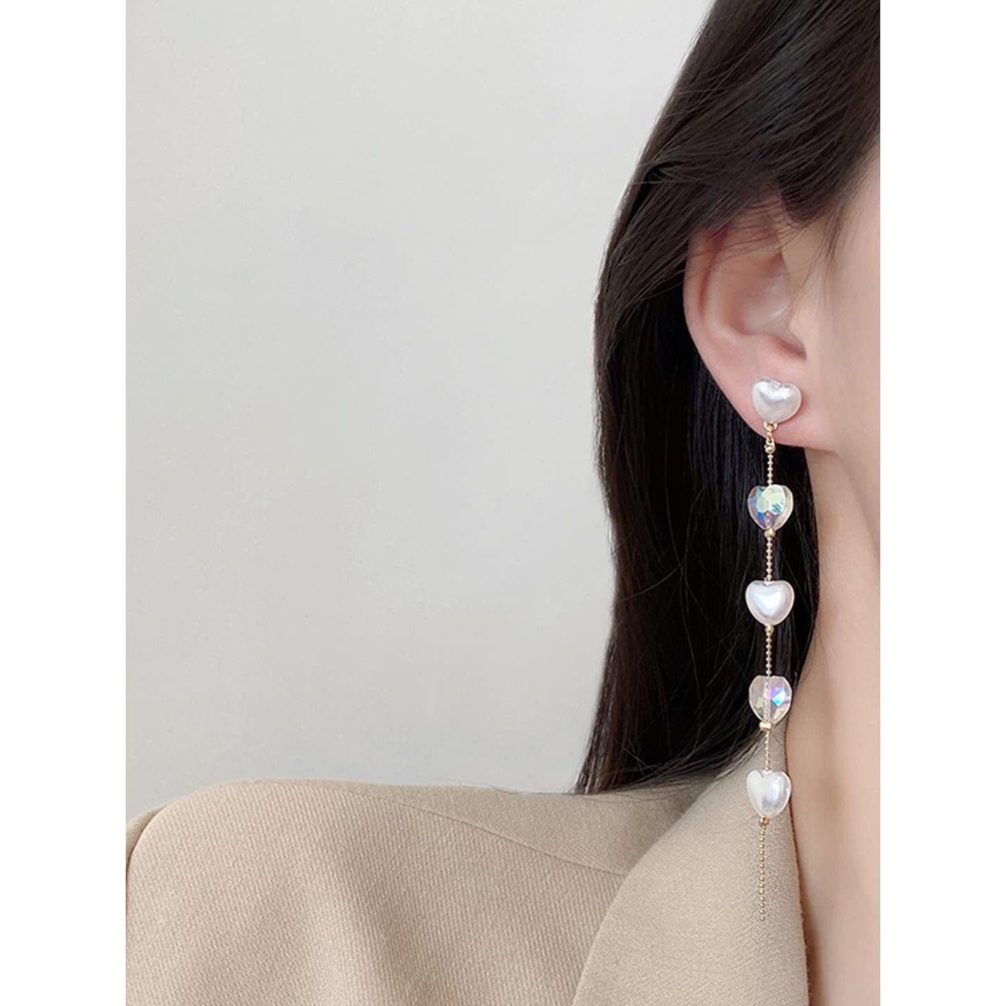 Yellow Chimes Earrings For Women Gold Tone Hearts Hanging Pearl and Stone Attached Long Chain Drop Dangler Earrings For Women and Girls