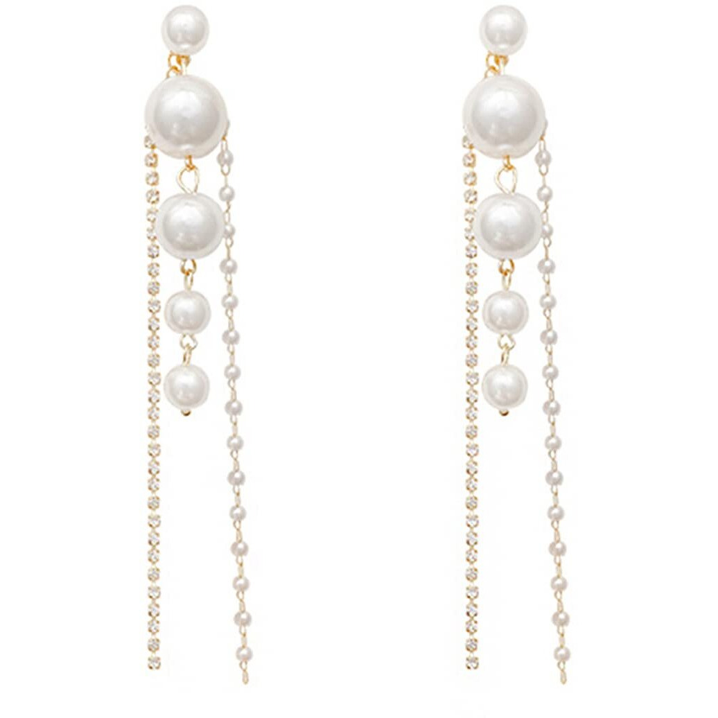 Yellow Chimes Earrings for Women and Girls Fashion White Pearl Dangler Earrings | Gold Plated Long Chain Hanging Pearl Dangler Earrings | Birthday Gift for Girls & Women