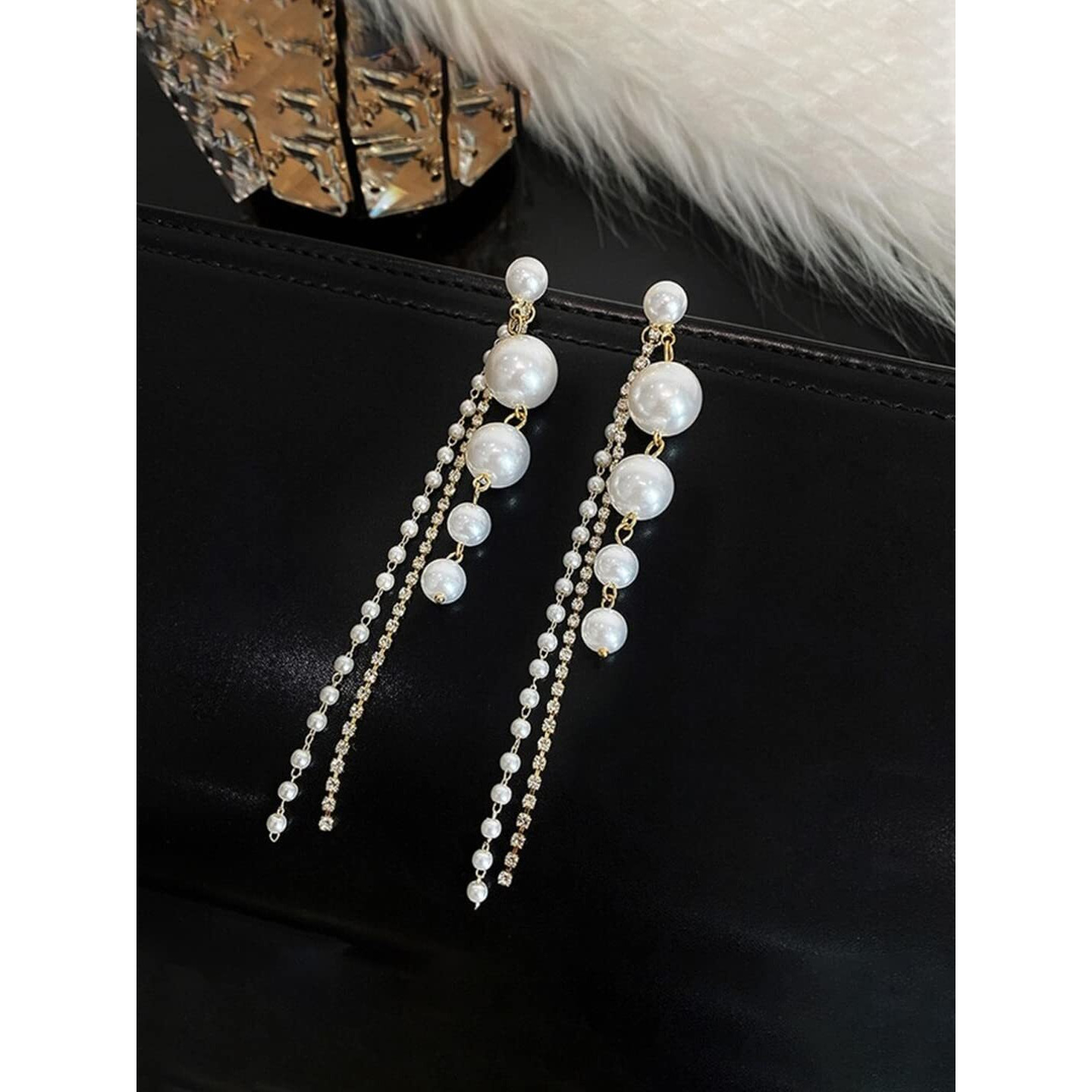 Yellow Chimes Earrings for Women and Girls Fashion White Pearl Dangler Earrings | Gold Plated Long Chain Hanging Pearl Dangler Earrings | Birthday Gift for Girls & Women