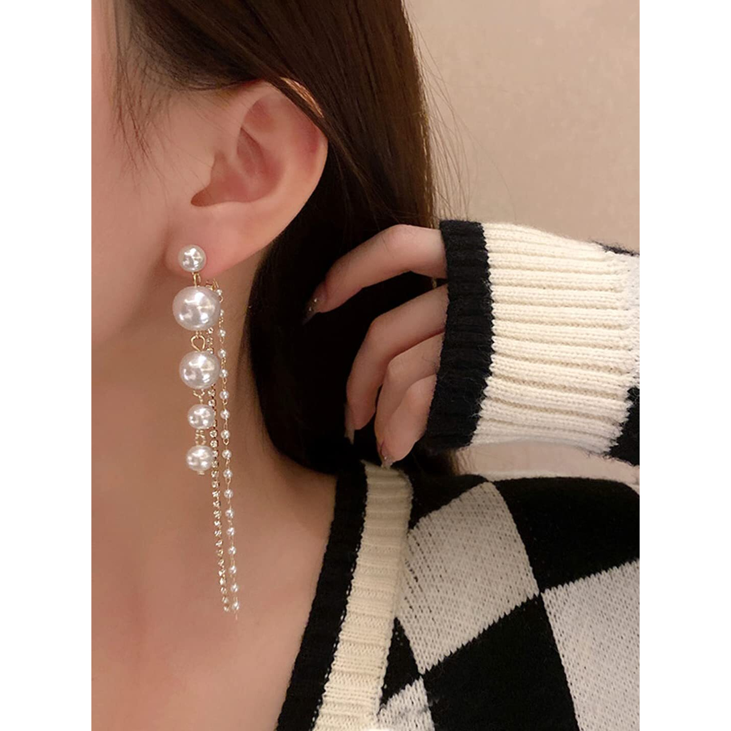 Yellow Chimes Earrings for Women and Girls Fashion White Pearl Dangler Earrings | Gold Plated Long Chain Hanging Pearl Dangler Earrings | Birthday Gift for Girls & Women