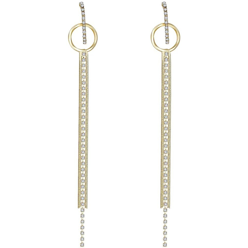Yellow Chimes Earrings For Women Gold Tone Sparkling Crystal Studded Long Chain Dangler Earrings For Women and Girls