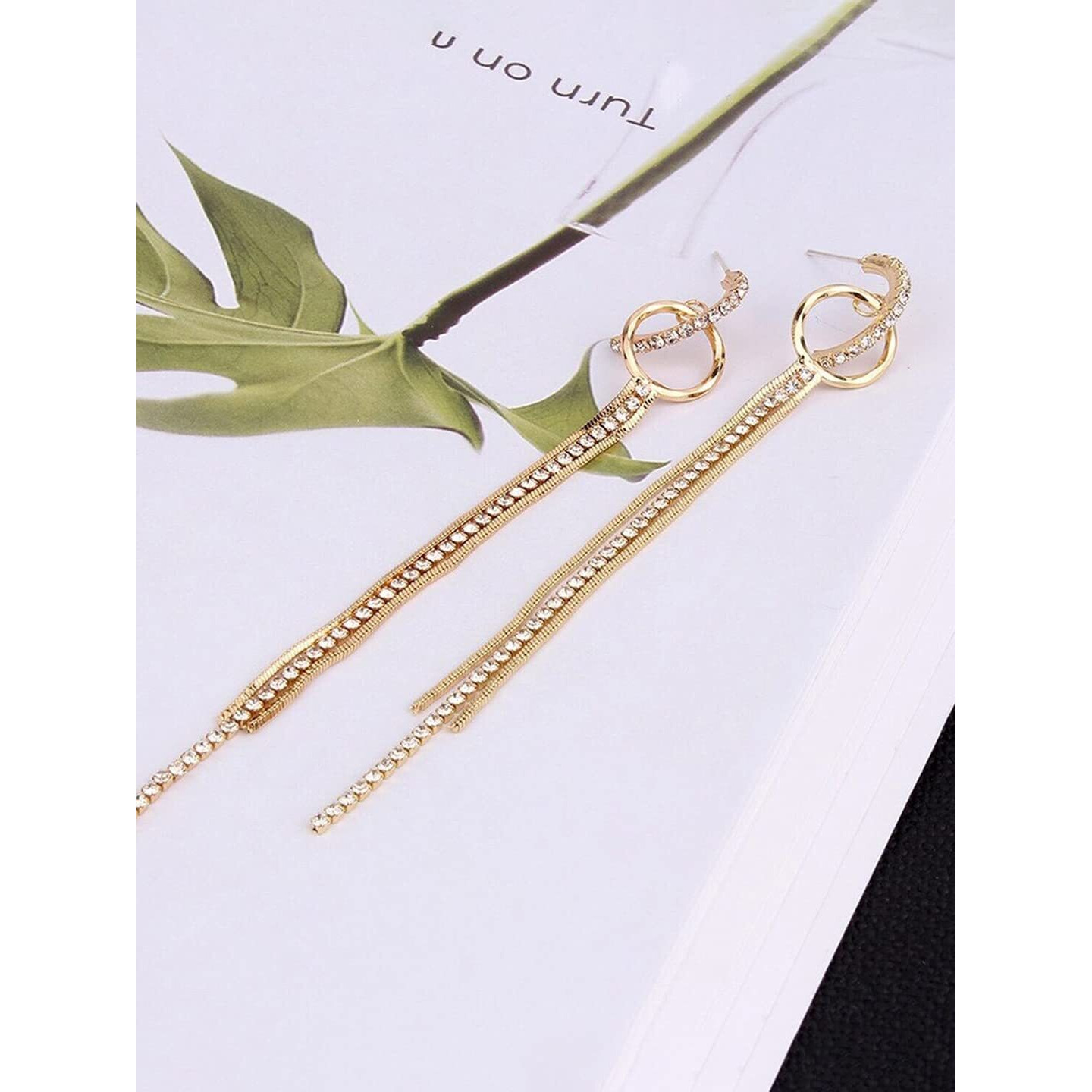 Yellow Chimes Earrings For Women Gold Tone Sparkling Crystal Studded Long Chain Dangler Earrings For Women and Girls