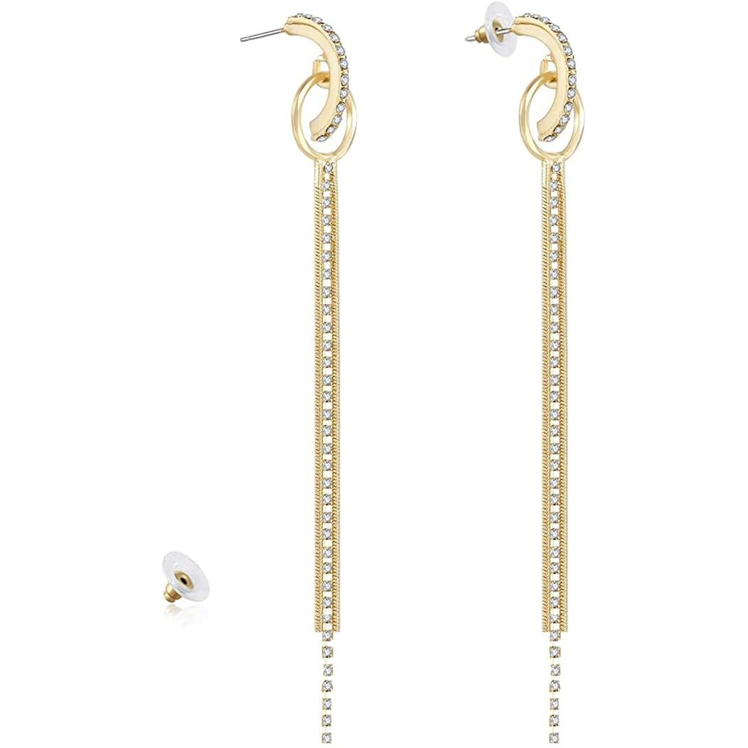 Yellow Chimes Earrings For Women Gold Tone Sparkling Crystal Studded Long Chain Dangler Earrings For Women and Girls