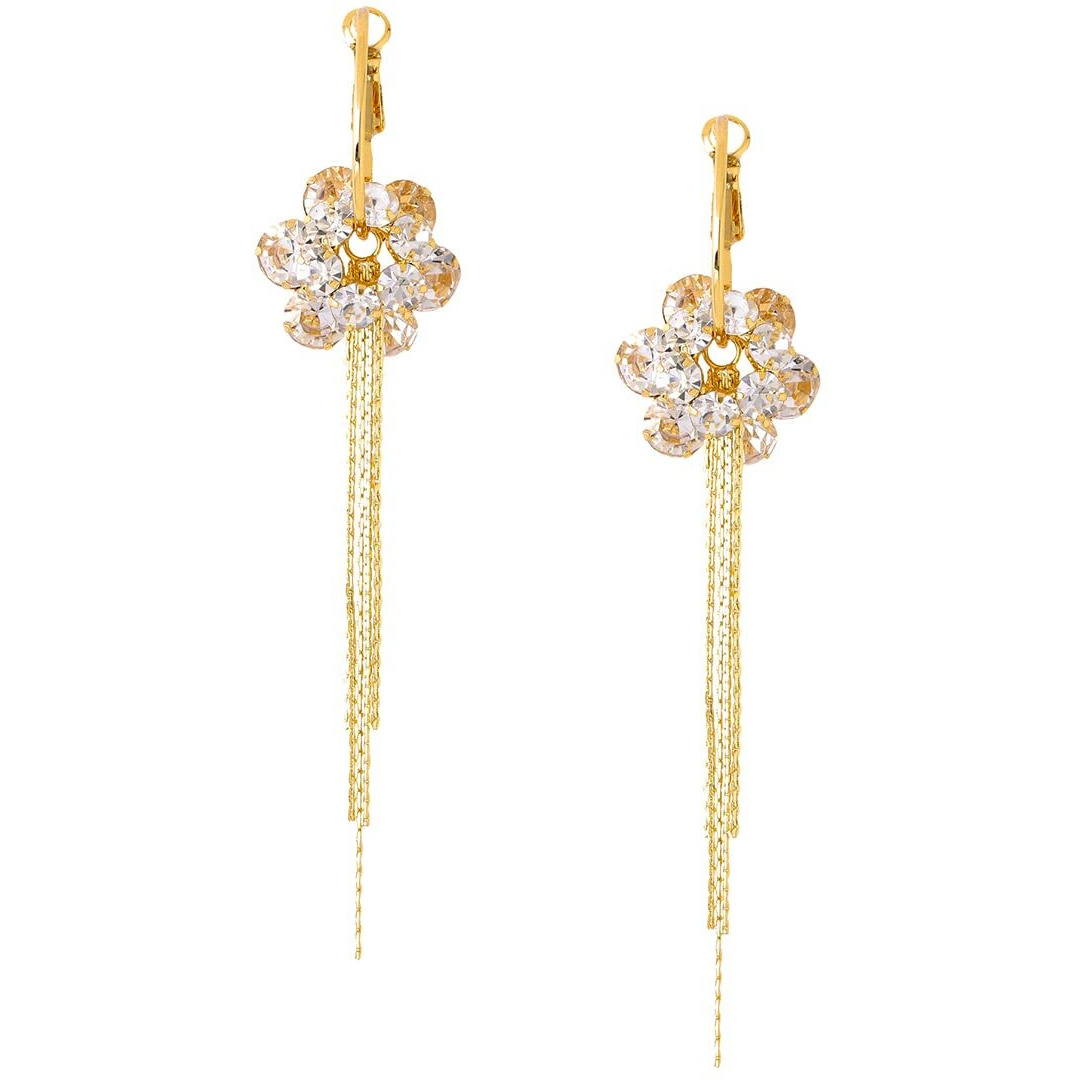 Yellow Chimes Earrings For Women Gold Tone Hoop With Attachable Flower Chain Fringes Dangler Earrings For Women and Girls