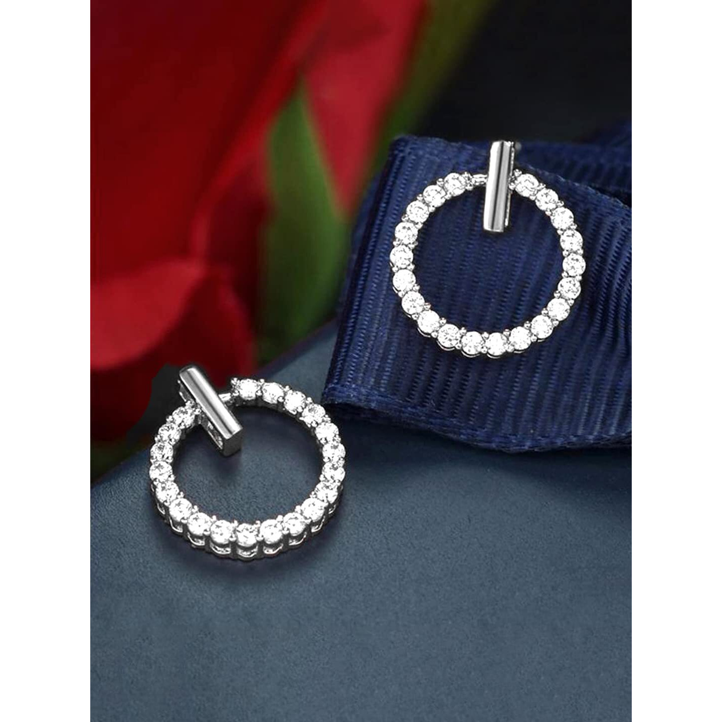 Yellow Chimes Earrings for Women and Girls Silver Crystal Stud Earrings for Women | Silver Toned Circle Studs Earrings | Birthday Gift for girls and women Anniversary Gift for Wife