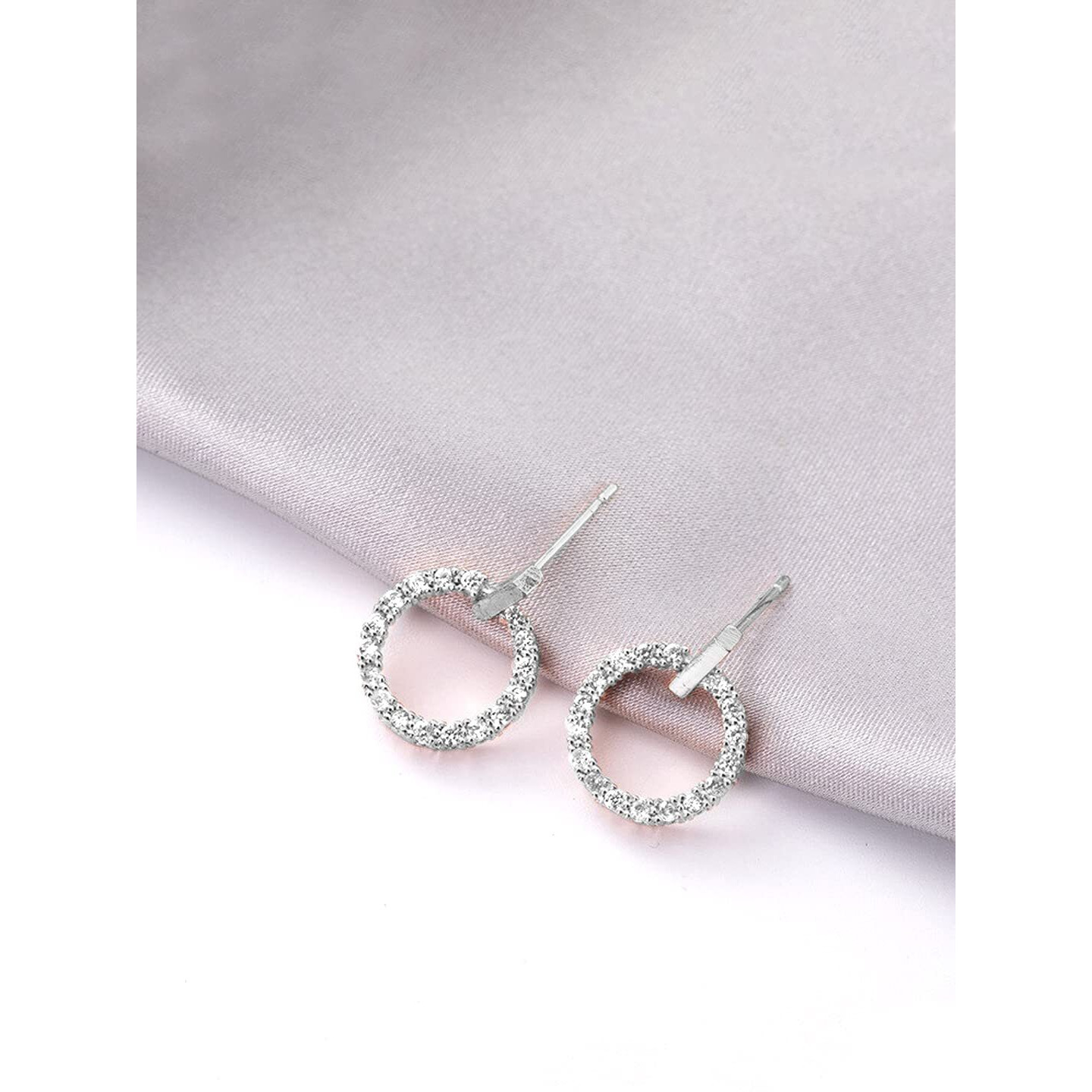 Yellow Chimes Earrings for Women and Girls Silver Crystal Stud Earrings for Women | Silver Toned Circle Studs Earrings | Birthday Gift for girls and women Anniversary Gift for Wife