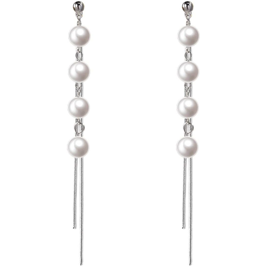 Yellow Chimes Earrings for Women and Girls Silver Pearl Dangler | Silver Toned Long Chain Danglers Earrings for Women | Birthday Gift for girls and women Anniversary Gift for Wife