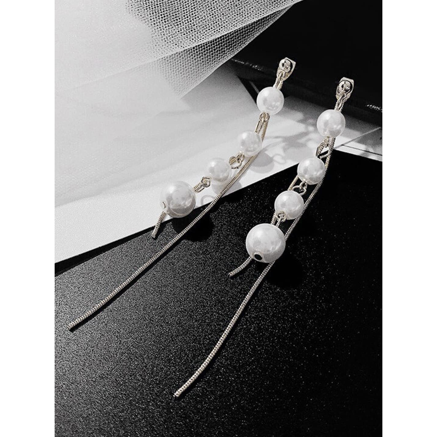 Yellow Chimes Earrings for Women and Girls Silver Pearl Dangler | Silver Toned Long Chain Danglers Earrings for Women | Birthday Gift for girls and women Anniversary Gift for Wife