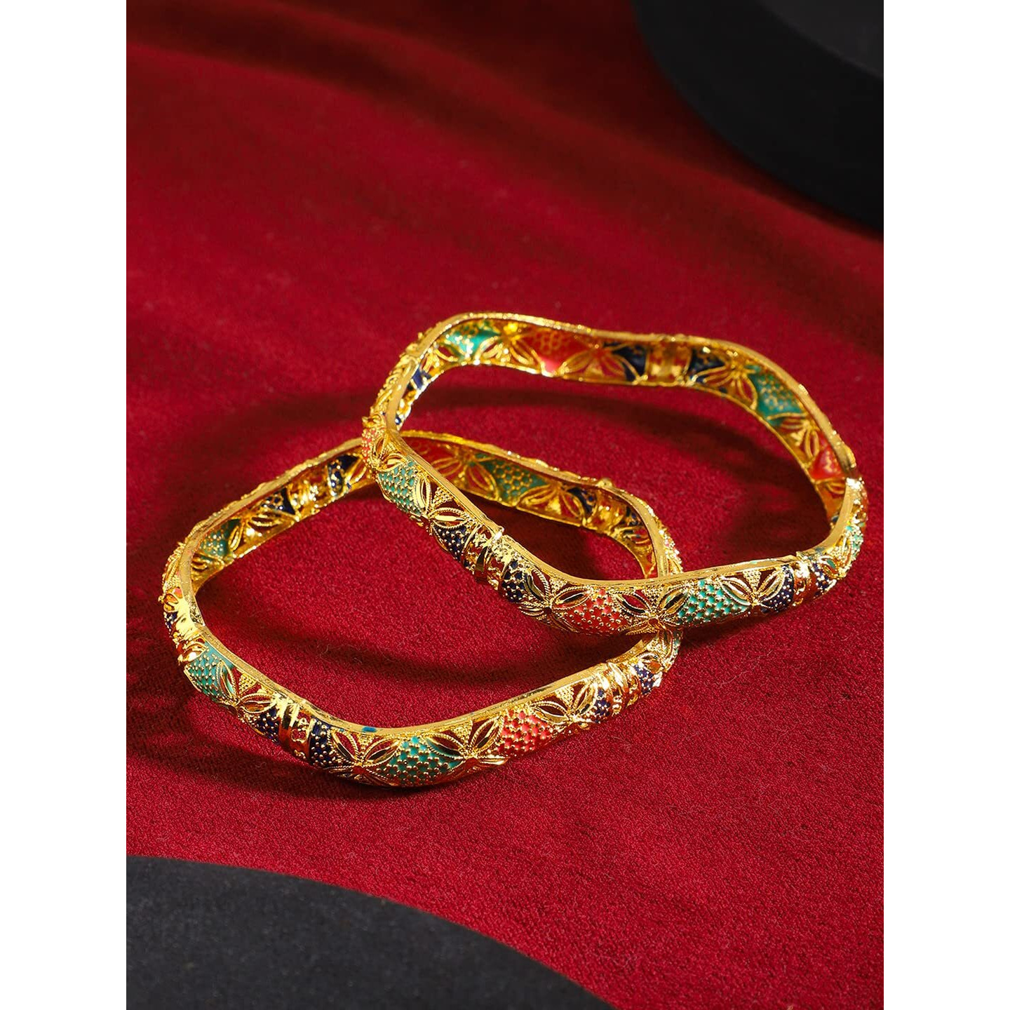 Yellow Chimes Bangles for Women Floral and Wave Designed Meenakari Touch Traditional Bangles for Women and Girls