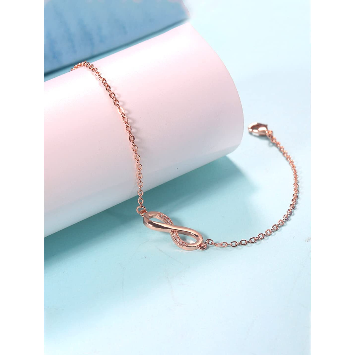 Yellow Chimes Bracelet for Women and Girls Rosegold Bracelets for Women | Rosegold Plated Valentines Special Infinity Love Crystal Chain Bracelet | Birthday Gifts For Women Valentine Gift for Girls