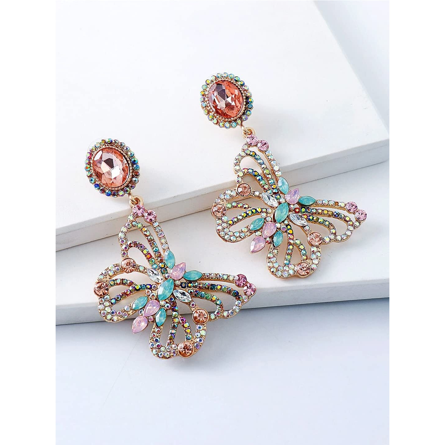 Yellow Chimes Earrings for Women and Girls Multicolor Crystal Drop Earrings for Women | Gold Plated Butterfly Shaped Drop Earrings | Birthday Gift for girls and women Anniversary Gift for Wife