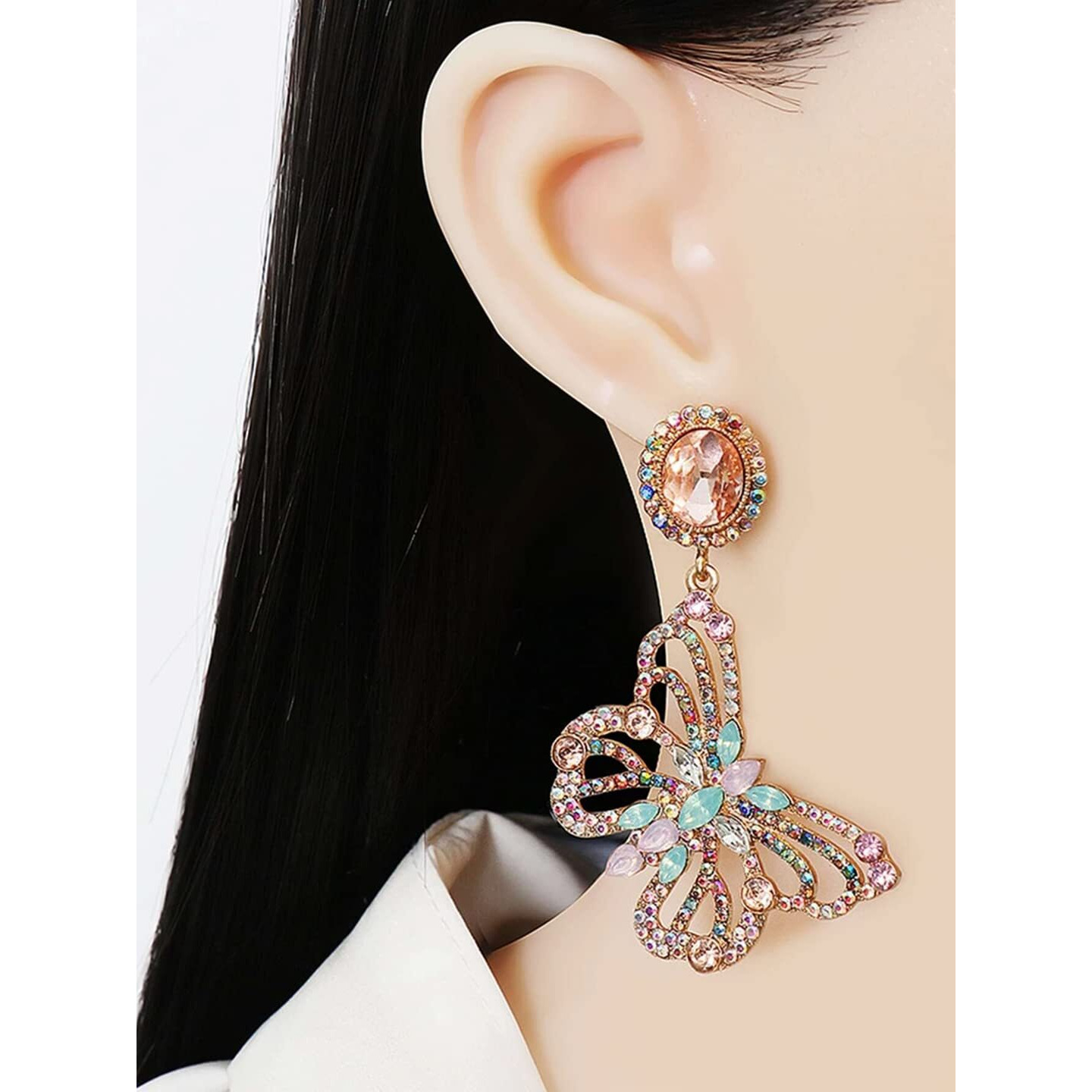 Yellow Chimes Earrings for Women and Girls Multicolor Crystal Drop Earrings for Women | Gold Plated Butterfly Shaped Drop Earrings | Birthday Gift for girls and women Anniversary Gift for Wife