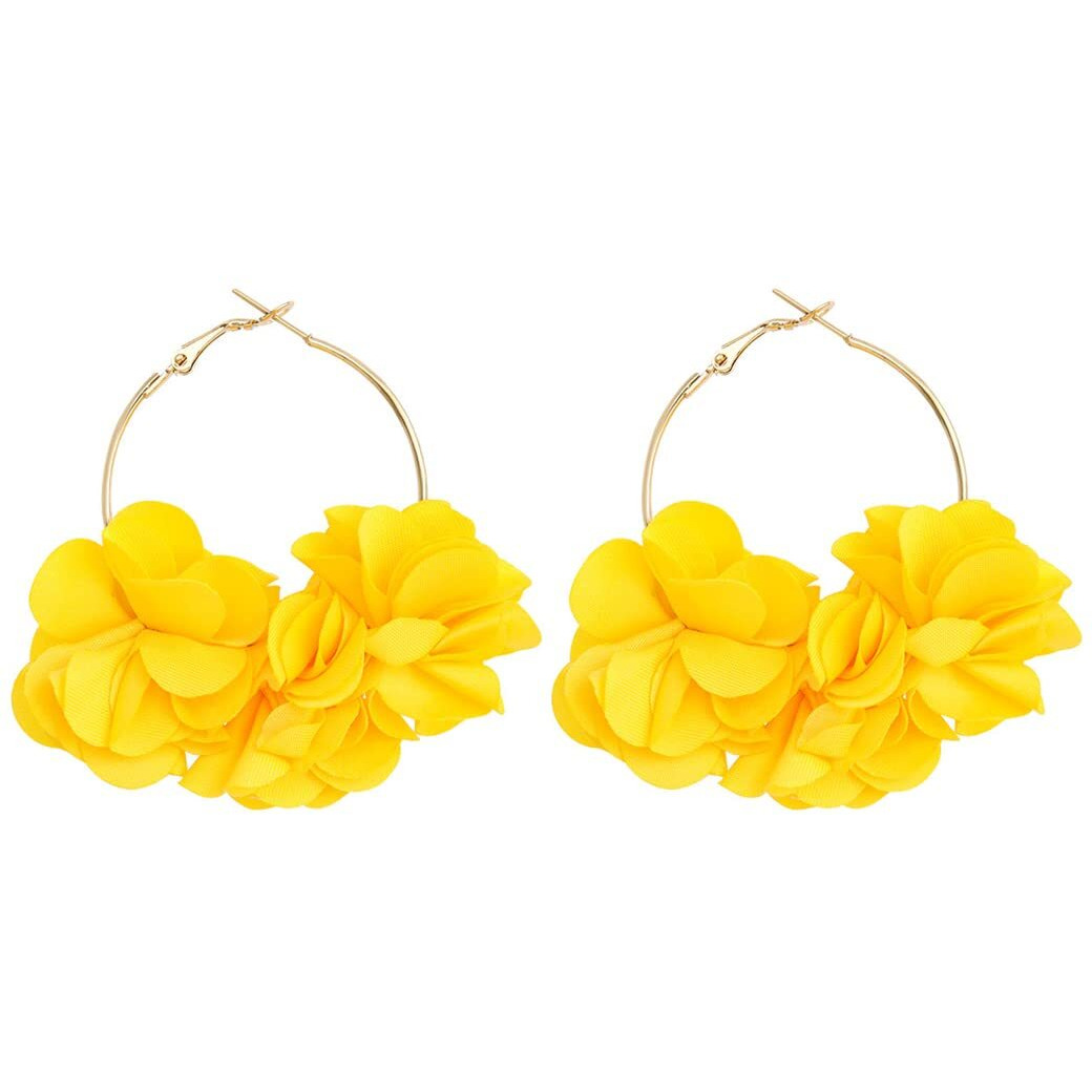 Yellow Chimes Hoop Earrings for Women Fashion Yellow Hoops Earrings | Chiffon Silk Handmade Floral Layered Petal Hoop Earrings for Girls | Birthday Gift for Girls & Women Anniversary Gift for Wife