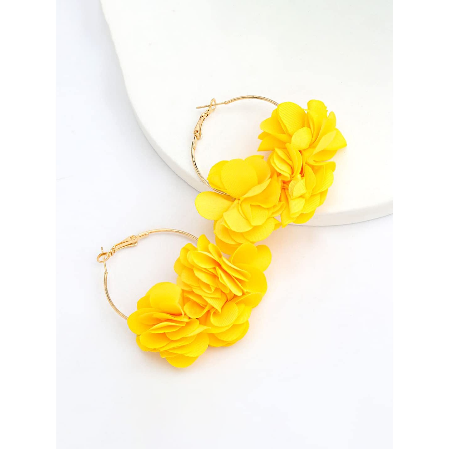 Yellow Chimes Hoop Earrings for Women Fashion Yellow Hoops Earrings | Chiffon Silk Handmade Floral Layered Petal Hoop Earrings for Girls | Birthday Gift for Girls & Women Anniversary Gift for Wife