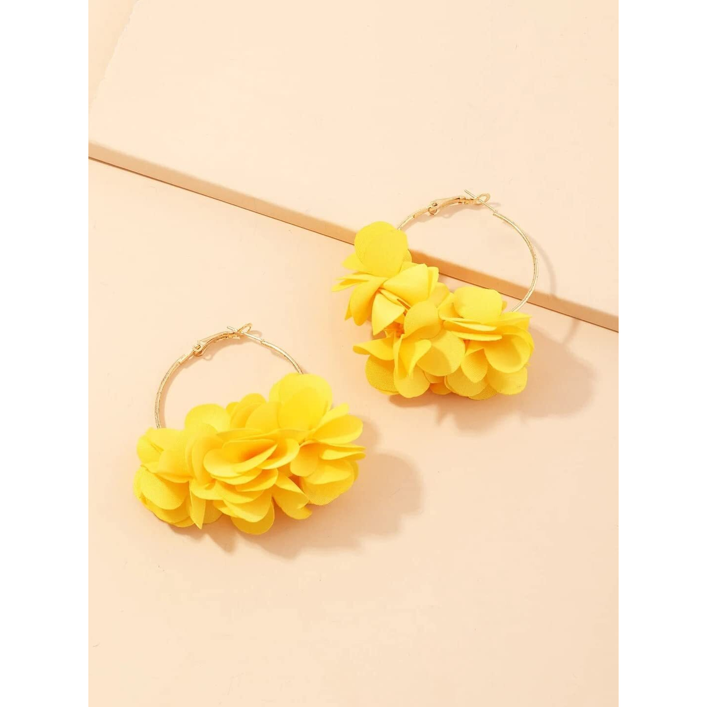 Yellow Chimes Hoop Earrings for Women Fashion Yellow Hoops Earrings | Chiffon Silk Handmade Floral Layered Petal Hoop Earrings for Girls | Birthday Gift for Girls & Women Anniversary Gift for Wife