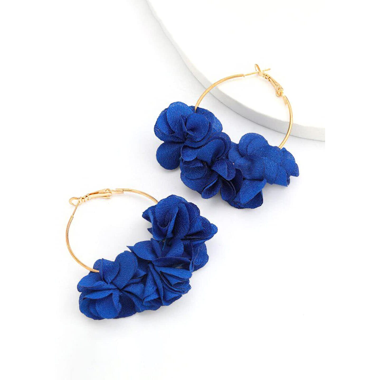 Yellow Chimes Earrings For Women Blue Color Boho Dangle Lace Cloth Mesh Yarn Chiffon Silk Handmade Flower Layered Petal Circel Hoop Jewelry Earrings for Women and Girls