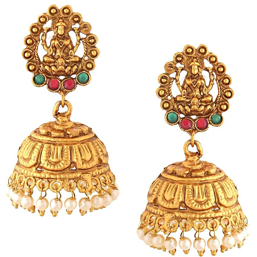 Yellow Chimes Earrings For Women Gold Plated Pearl Hanging Dome Shaped Traditional Jhumka Earrings For Women and Girls