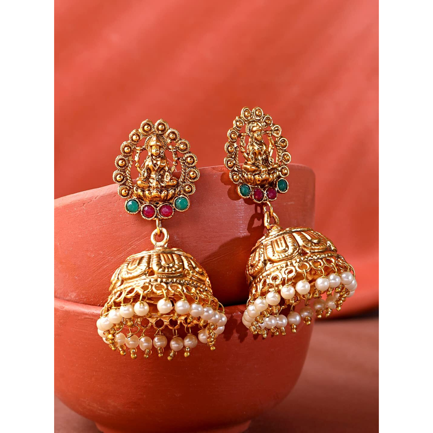 Yellow Chimes Earrings For Women Gold Plated Pearl Hanging Dome Shaped Traditional Jhumka Earrings For Women and Girls