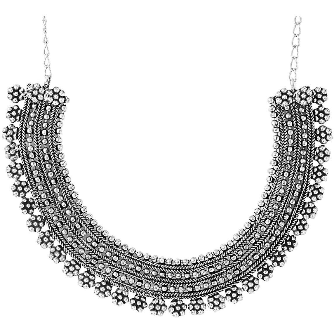 Yellow Chimes Necklaces for Women Adjustable Silver Oxidised Beads Studded Choker Necklace for Women and Girls (NK 2)