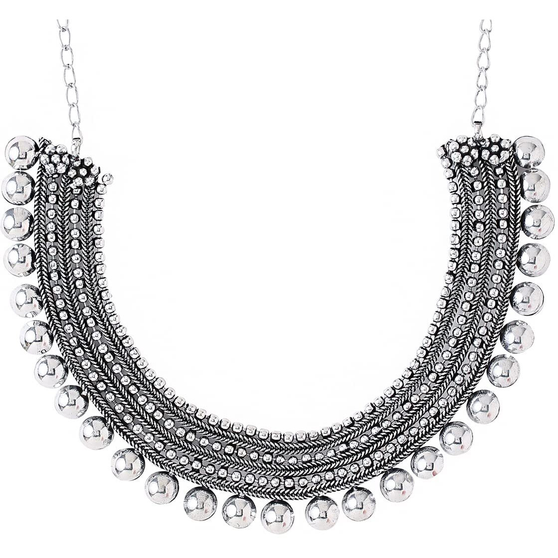 Yellow Chimes Necklaces for Women Adjustable Silver Oxidised Beads Studded Choker Necklace for Women and Girls (NK 3)