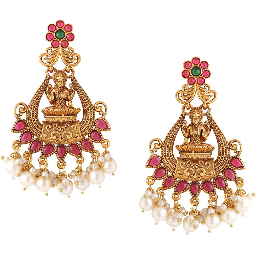 Yellow Chimes Earrings For Women Gold Plated Pink Stone Studded Pearl Beads Hanging Traditional Temple Ethnic Drop Earrings For Women and Girls