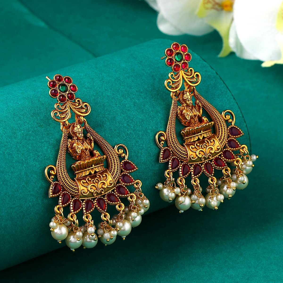 Yellow Chimes Earrings For Women Gold Plated Pink Stone Studded Pearl Beads Hanging Traditional Temple Ethnic Drop Earrings For Women and Girls