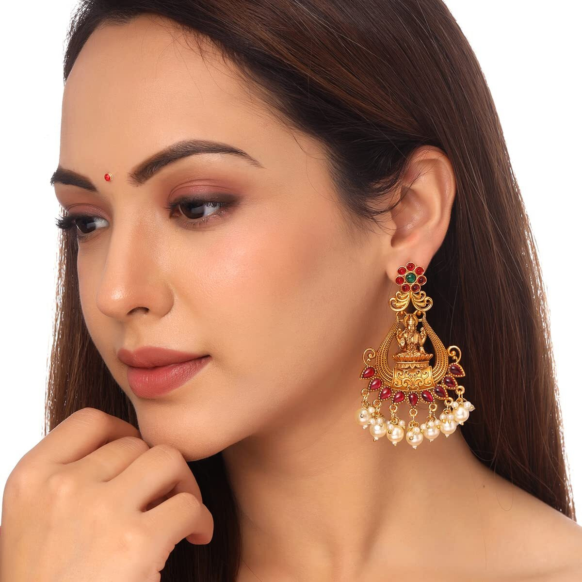 Yellow Chimes Earrings For Women Gold Plated Pink Stone Studded Pearl Beads Hanging Traditional Temple Ethnic Drop Earrings For Women and Girls